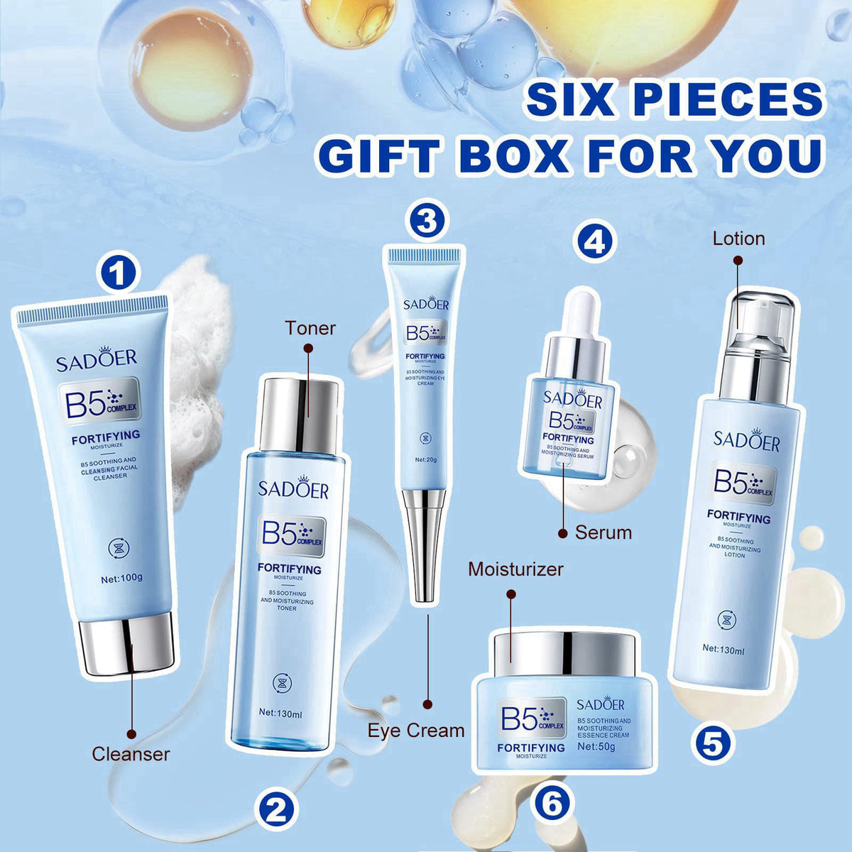 DailyBrio For SADOER B5 Vitamin Skincare Set, 6 Piece Barrier Repair Facial Kit, Hydrate Radiance Boost Anti-Aging,for A