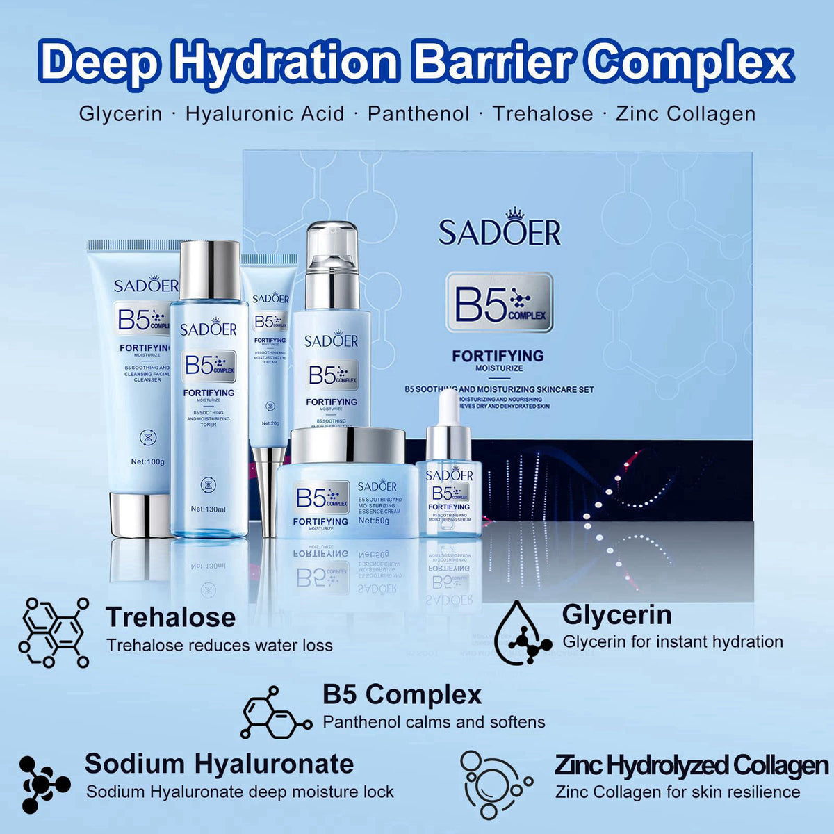 DailyBrio For SADOER B5 Vitamin Skincare Set, 6 Piece Barrier Repair Facial Kit, Hydrate Radiance Boost Anti-Aging,for A