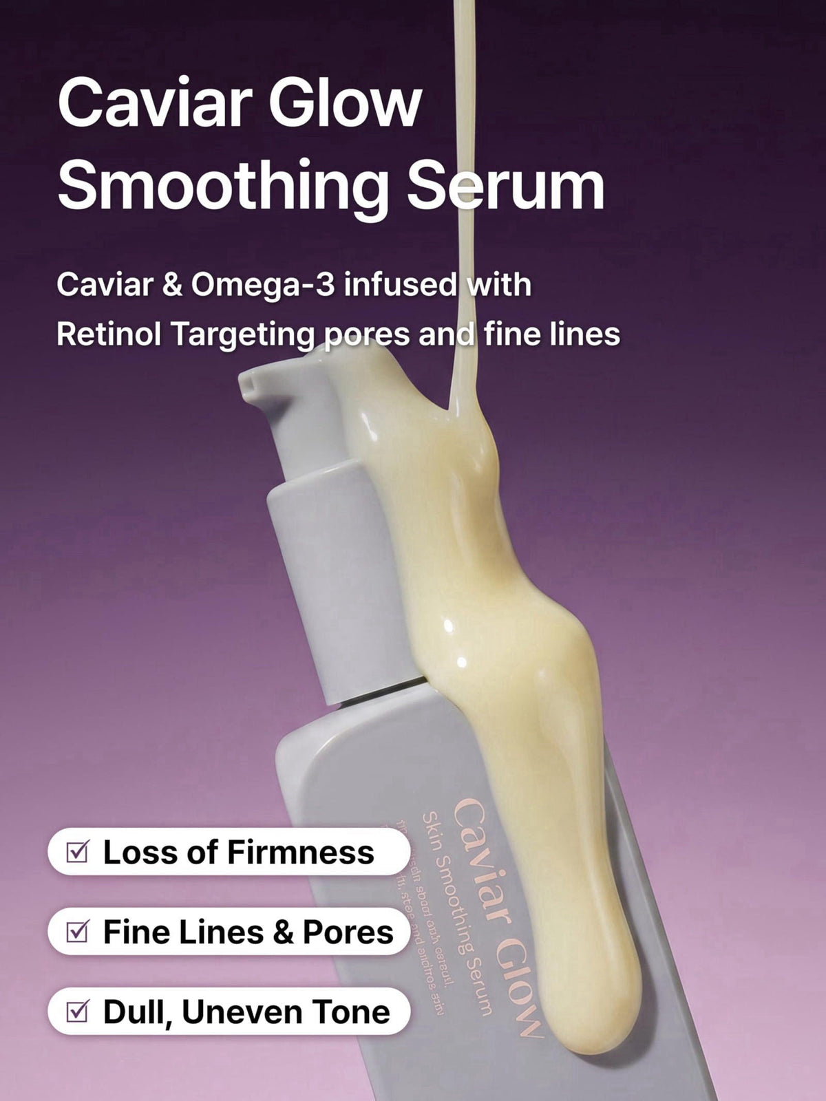 Delere Caviar Glow Smoothing Serum, korean Retinol Serum for Anti Aging Care – packaging and label