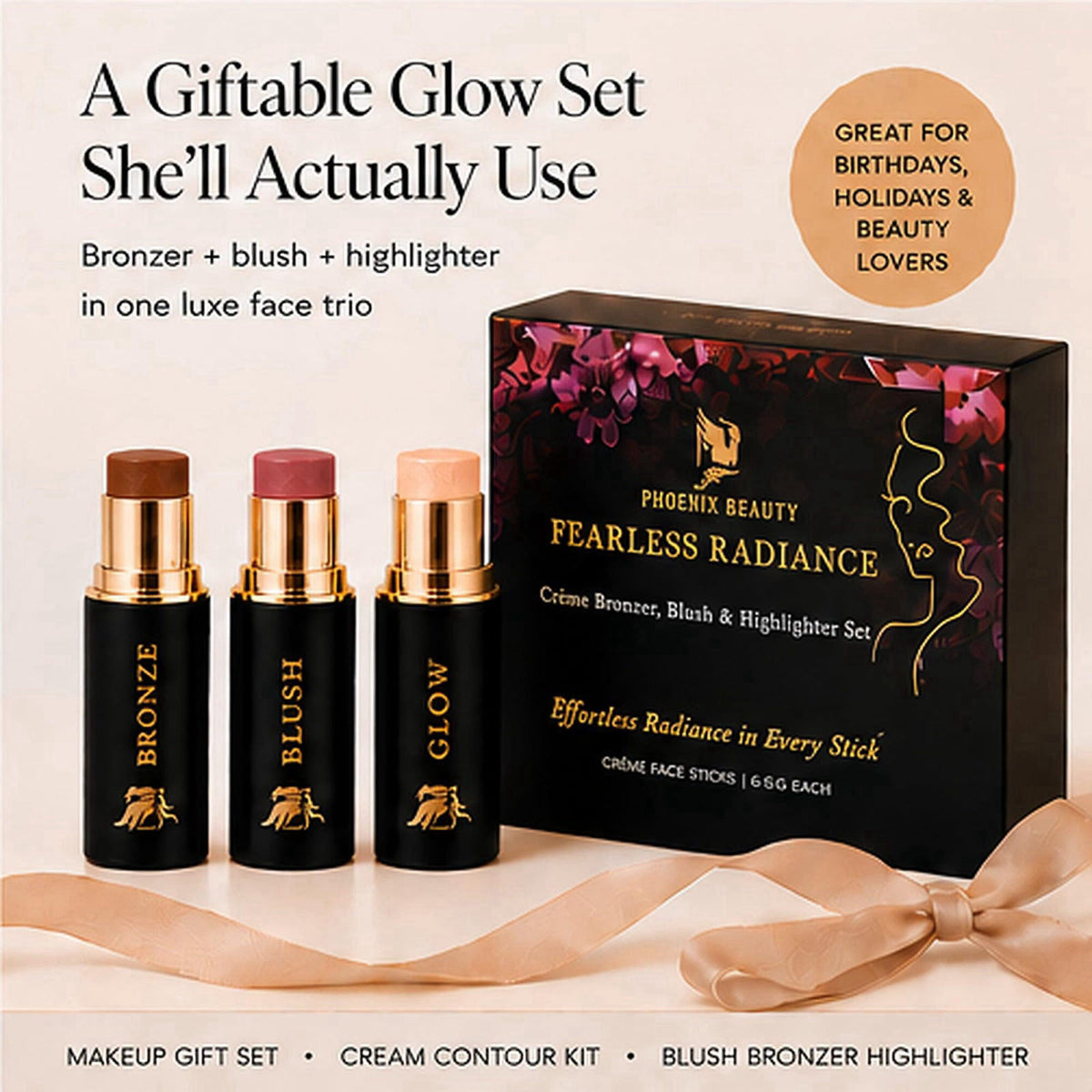 Phoenix Beauty Contour Stick Set, Blush, Bronzer & Highlighter, Enchanted – alternate angle