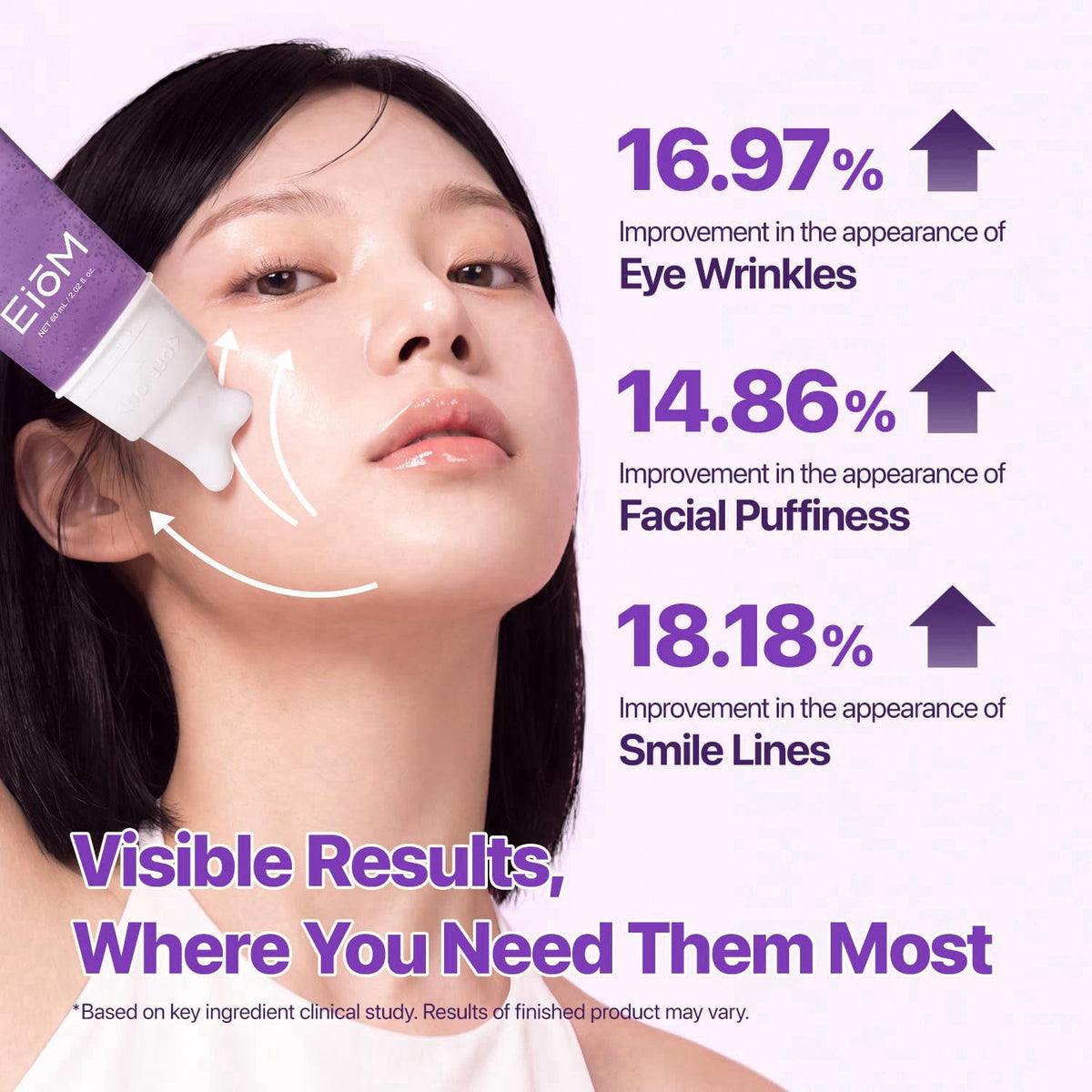 EIOM Plumping Peptide Gua Sha Serum, Built-In Applicator, Eye De-puffing – back view and specifications