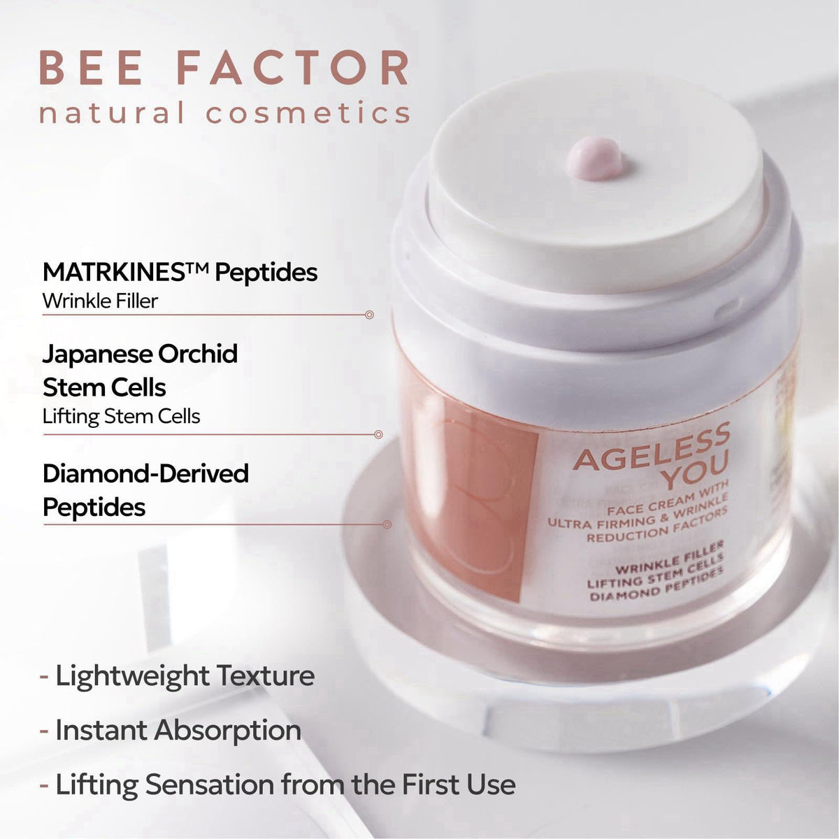 BEE FACTOR AGELESS YOU Cream for Instant Firming and Wrinkle Reduction, with 97% Natural Active Ingredients, 50 ml – bac
