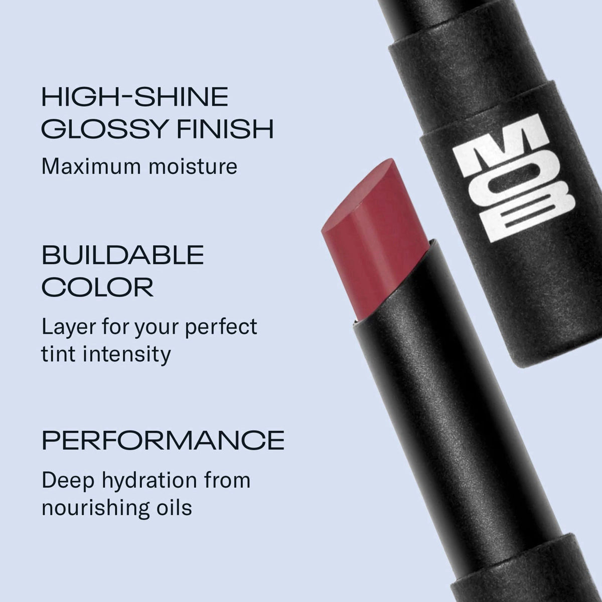 MOB Beauty Hydrating Shine Lip Balm, M24 Soft Berry Plum – packaging and label