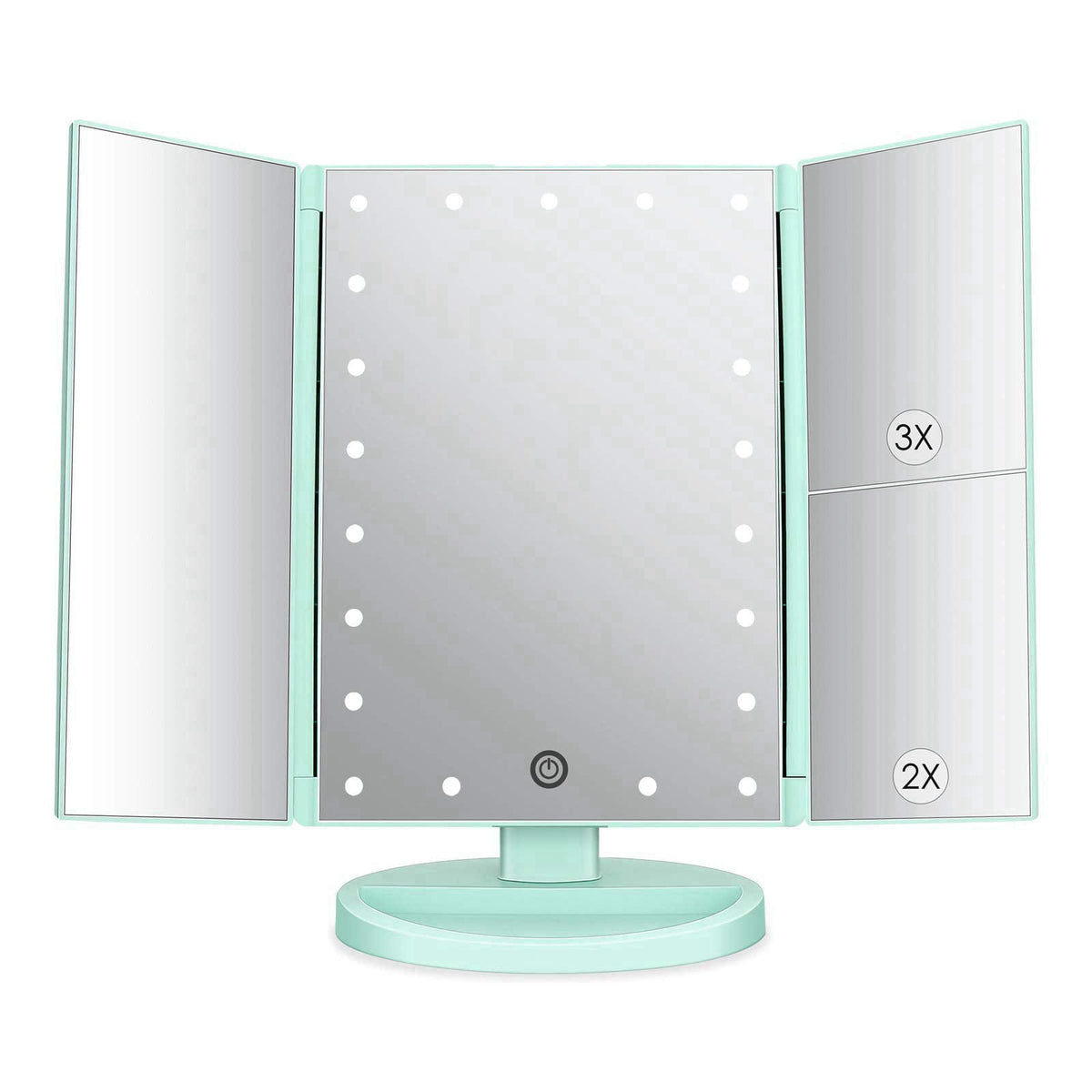 deweisn Tri-Fold Lighted Vanity Tabletop Mount Mirror with 21 LED Lights, Touch Screen and 3X/2X/1X Magnification, Two P