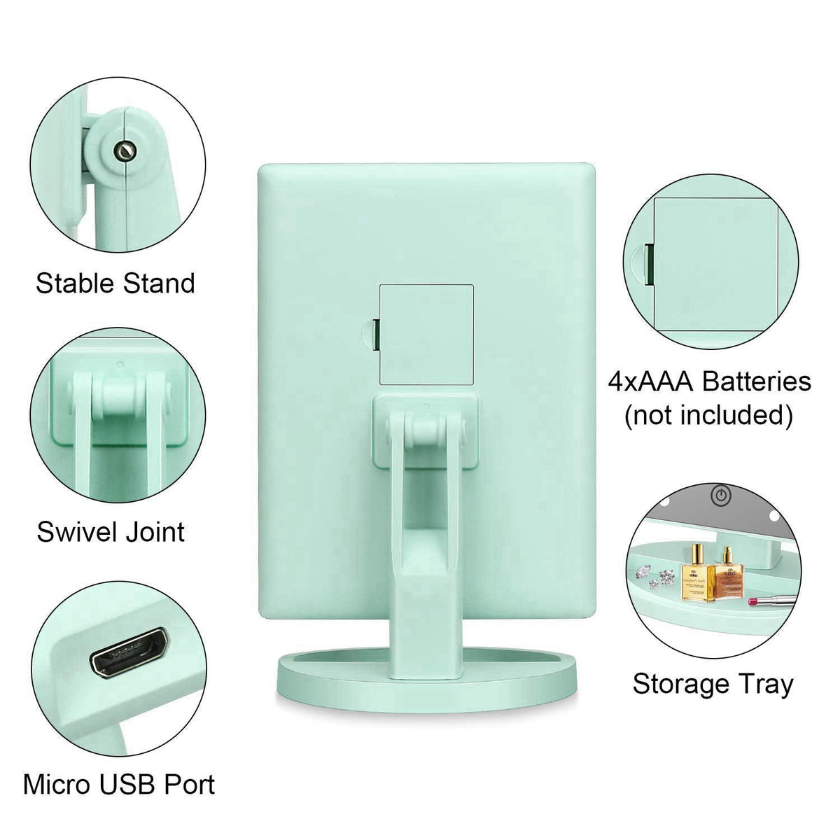 deweisn Tri-Fold Lighted Vanity Tabletop Mount Mirror with 21 LED Lights, Touch Screen and 3X/2X/1X Magnification, Two P