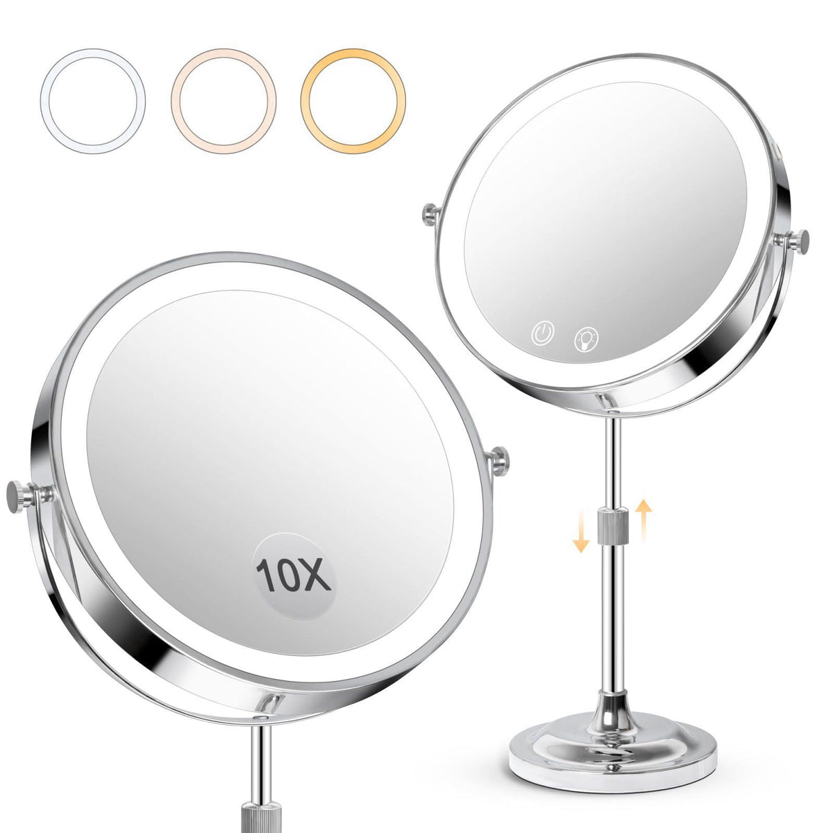 Telihopin 8" Makeup Mirror with Lights,4000mAh Rechargeable Vanity Mirror,1X/10X Double Sided Magnifying Mirror with