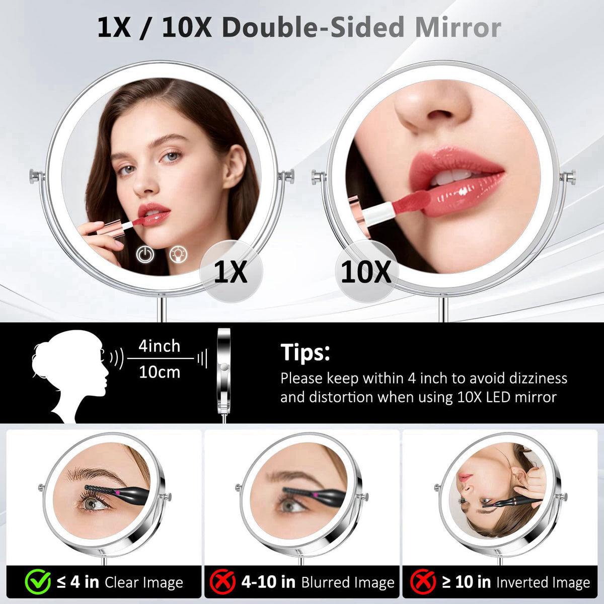 Telihopin 8" Makeup Mirror with Lights,4000mAh Rechargeable Vanity Mirror,1X/10X Double Sided Magnifying Mirror with