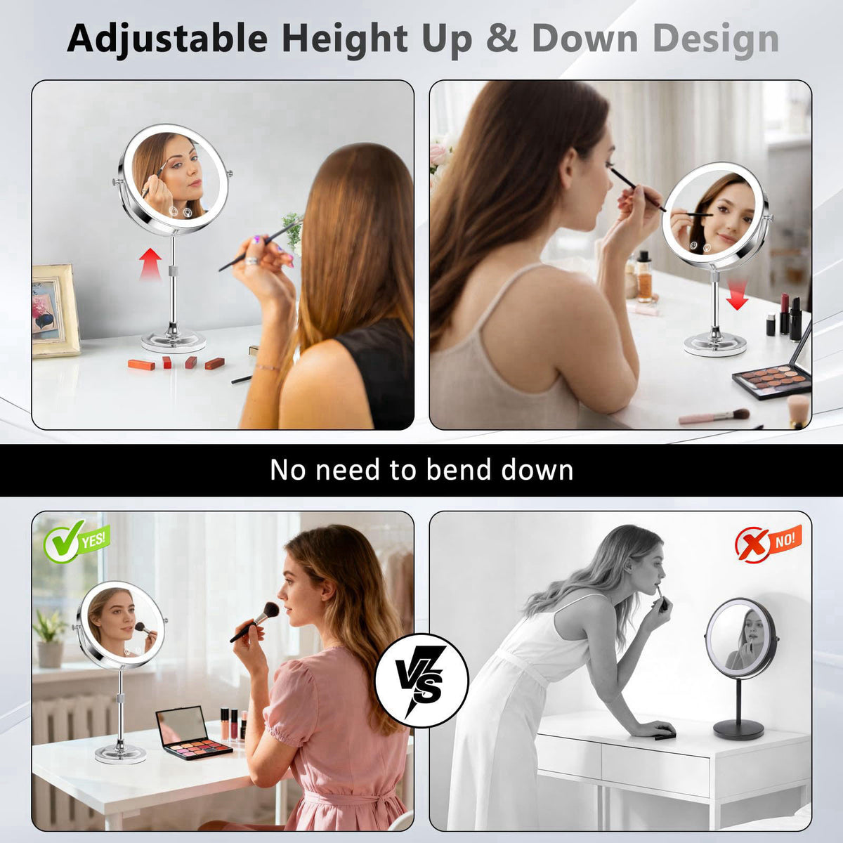 Telihopin 8" Makeup Mirror with Lights,4000mAh Rechargeable Vanity Mirror,1X/10X Double Sided Magnifying Mirror with