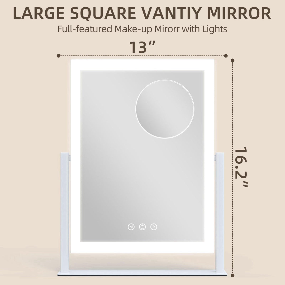 FENNIO Rectangular Makeup Vanity Mirror with Lights, 12.5×16.5 Inch, White – close-up detail in ✔ ✔ Ϩ