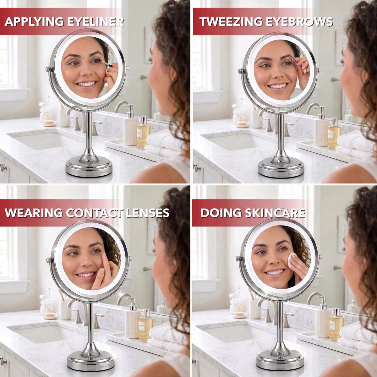 OVENTE 7'' Lighted Magnifying Makeup Mirror, Polished Chrome MCT70CH1X7X – alternate angle