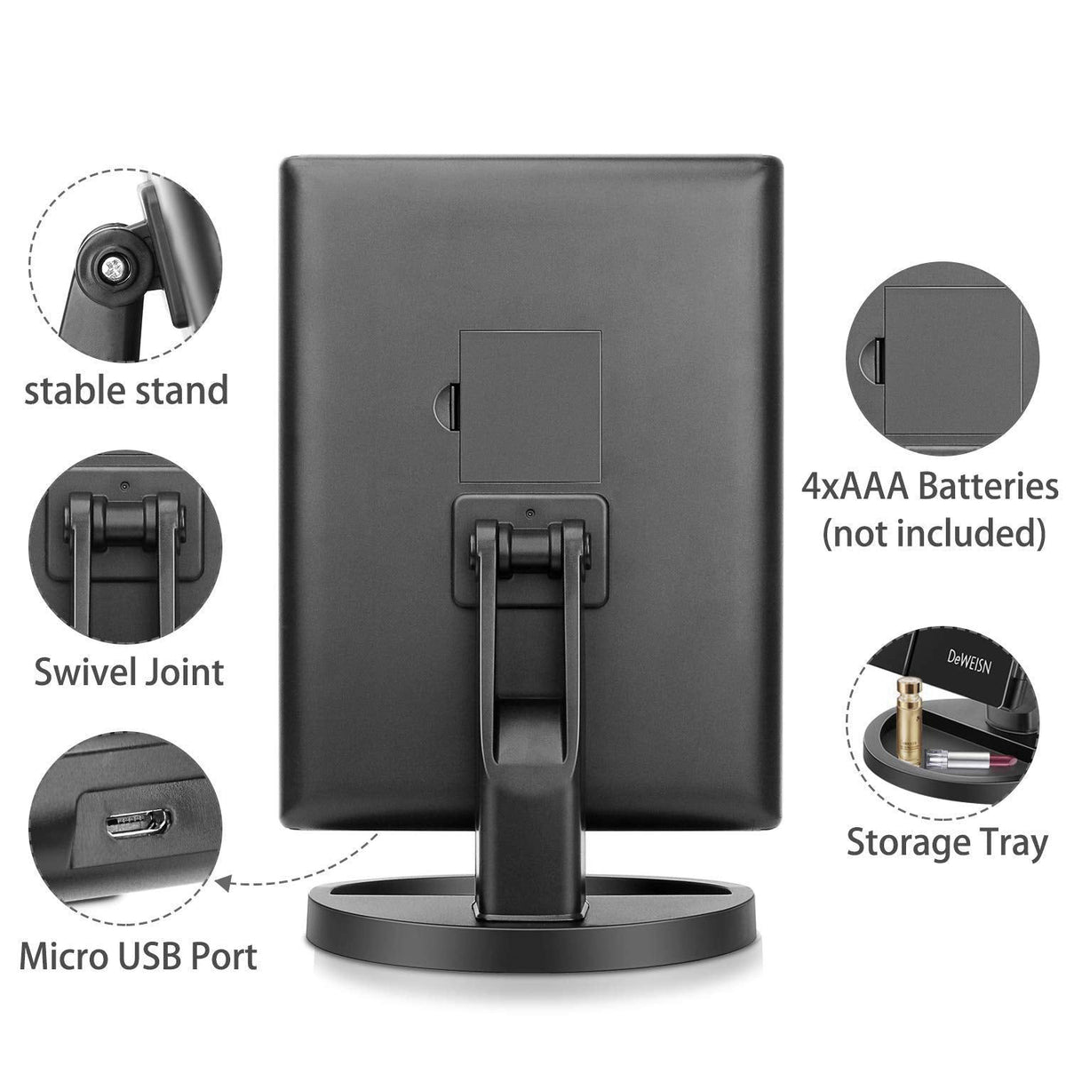 deweisn Tabletop Mount Trifold Lighted Vanity Mirror with 21 LED Lights, Touch Screen and 3X/2X/1X Magnification, Two Po