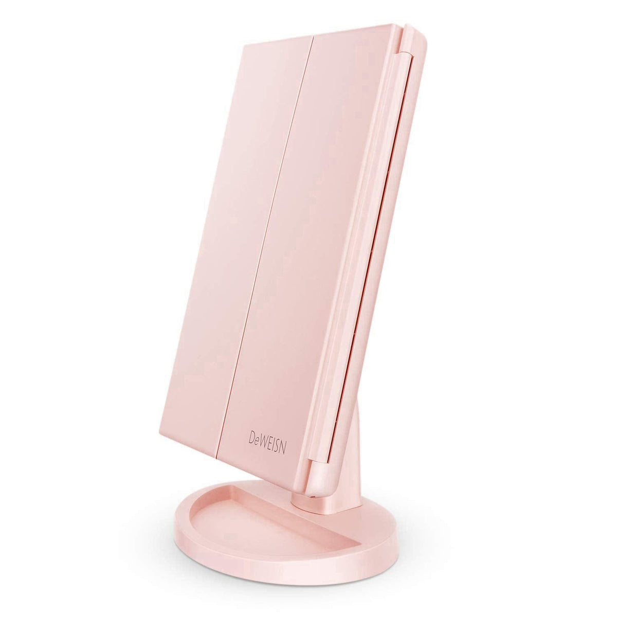 deweisn Tabletop Mount Tri-Fold Lighted Vanity Mirror with 21 LED Lights, Touch Screen and 3X/2X/1X Magnification, Two P