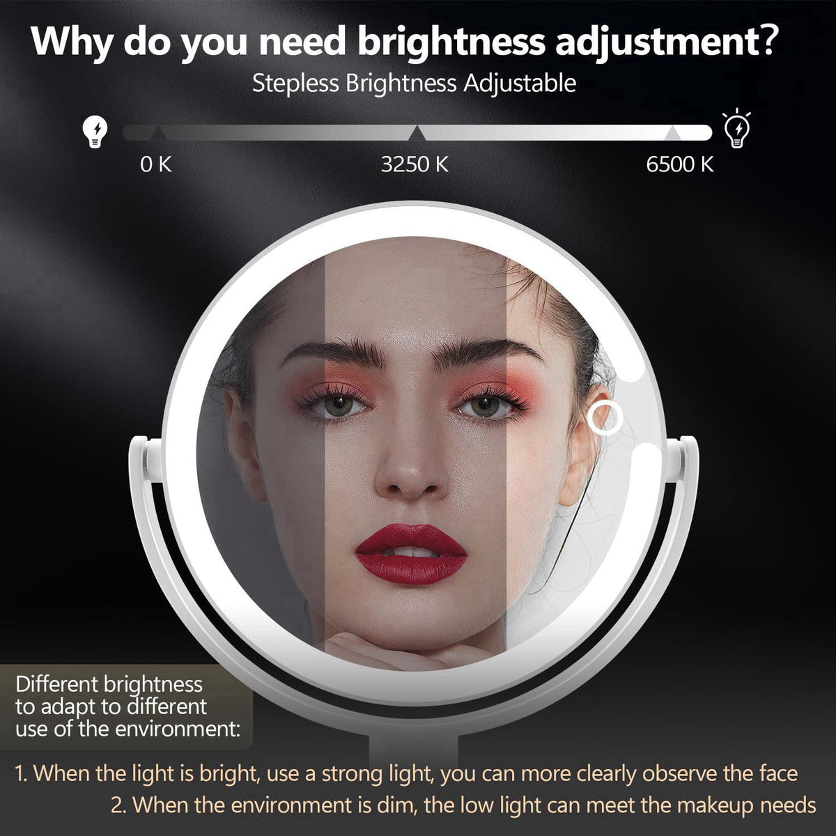 MIYADIVA 30X Magnifying Makeup Mirror with Lights, Rechargeable Desk Vanity Mirror – alternate angle