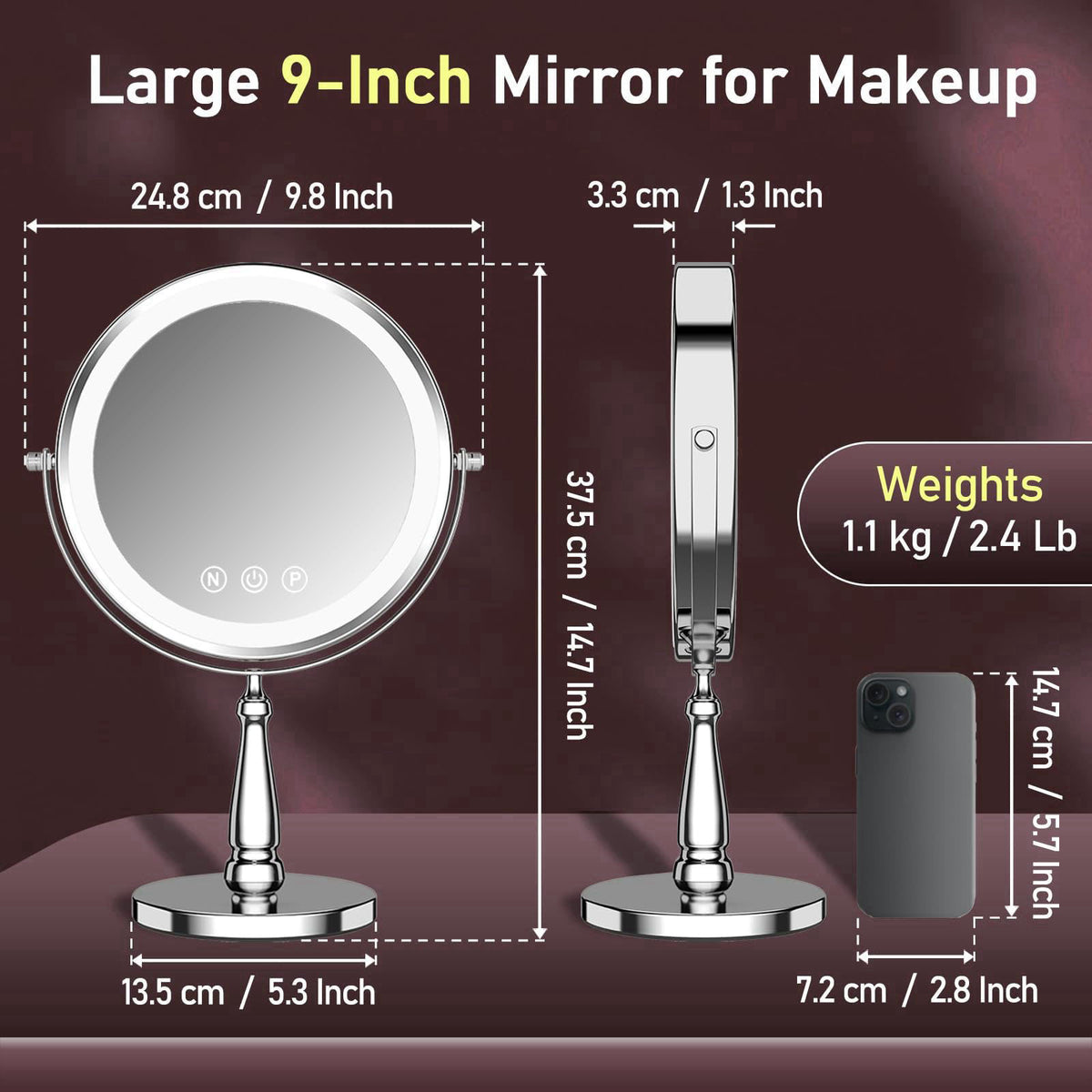 WOOCICA Makeup Mirror with Lights, 20X Magnifying Mirror with Light for Women, 5000 mAh Vanity Mirror with Lights and 3 