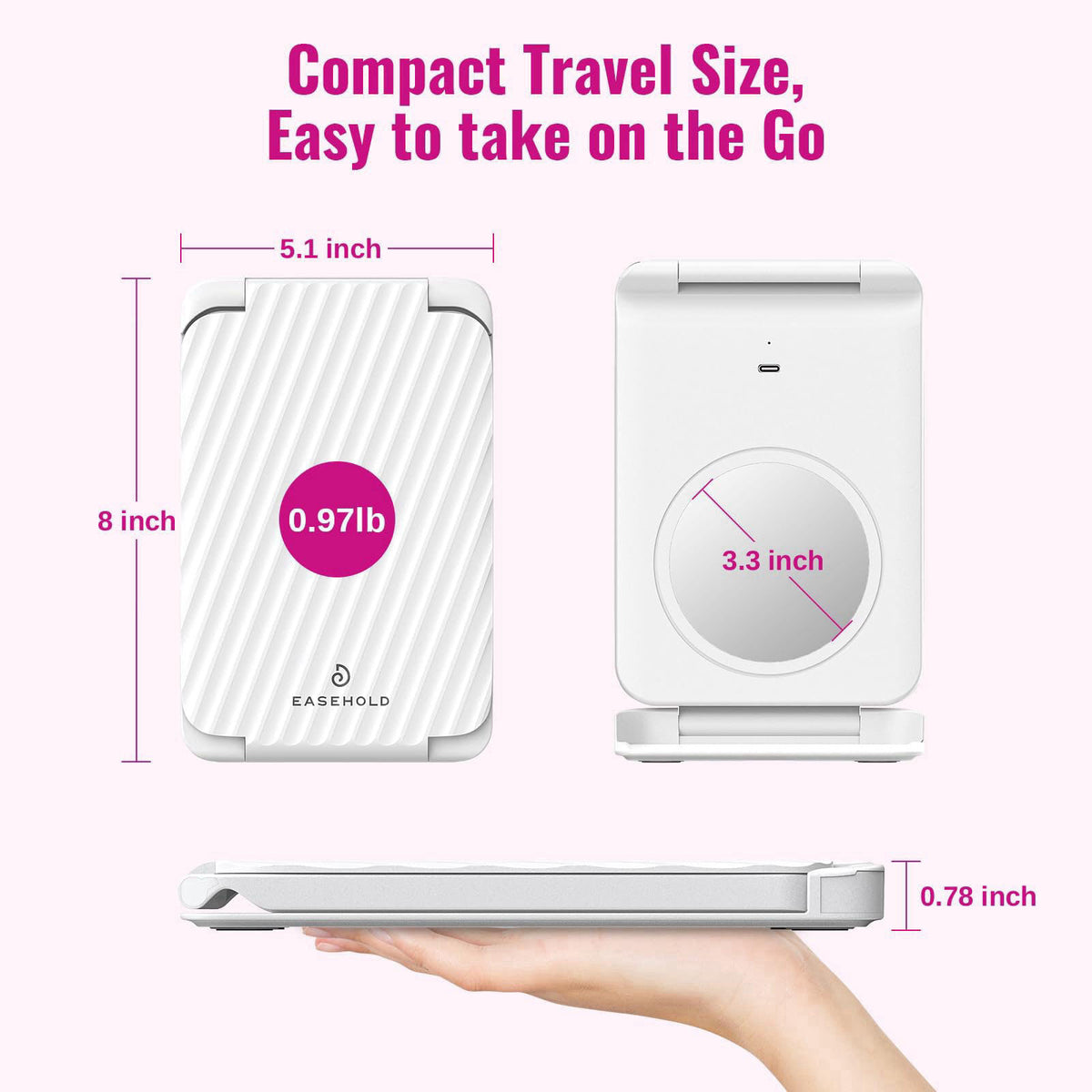 EASEHOLD Lighted Travel Makeup Mirror with 72 LEDs, 1X/3X Magnification – close-up detail in White