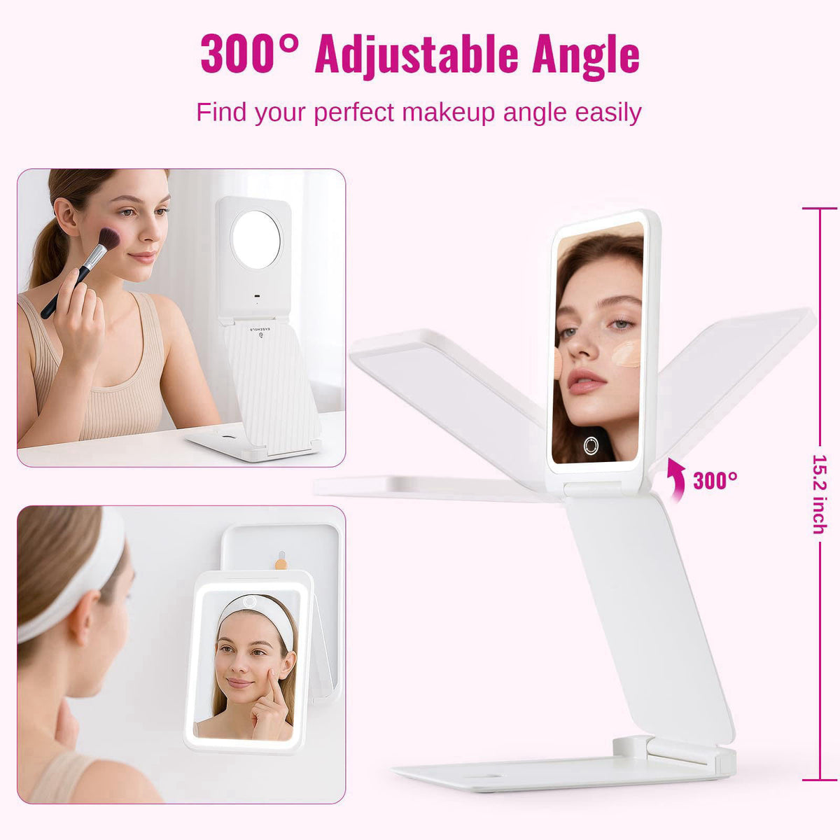 EASEHOLD Lighted Travel Makeup Mirror with 72 LEDs, 1X/3X Magnification – packaging and label