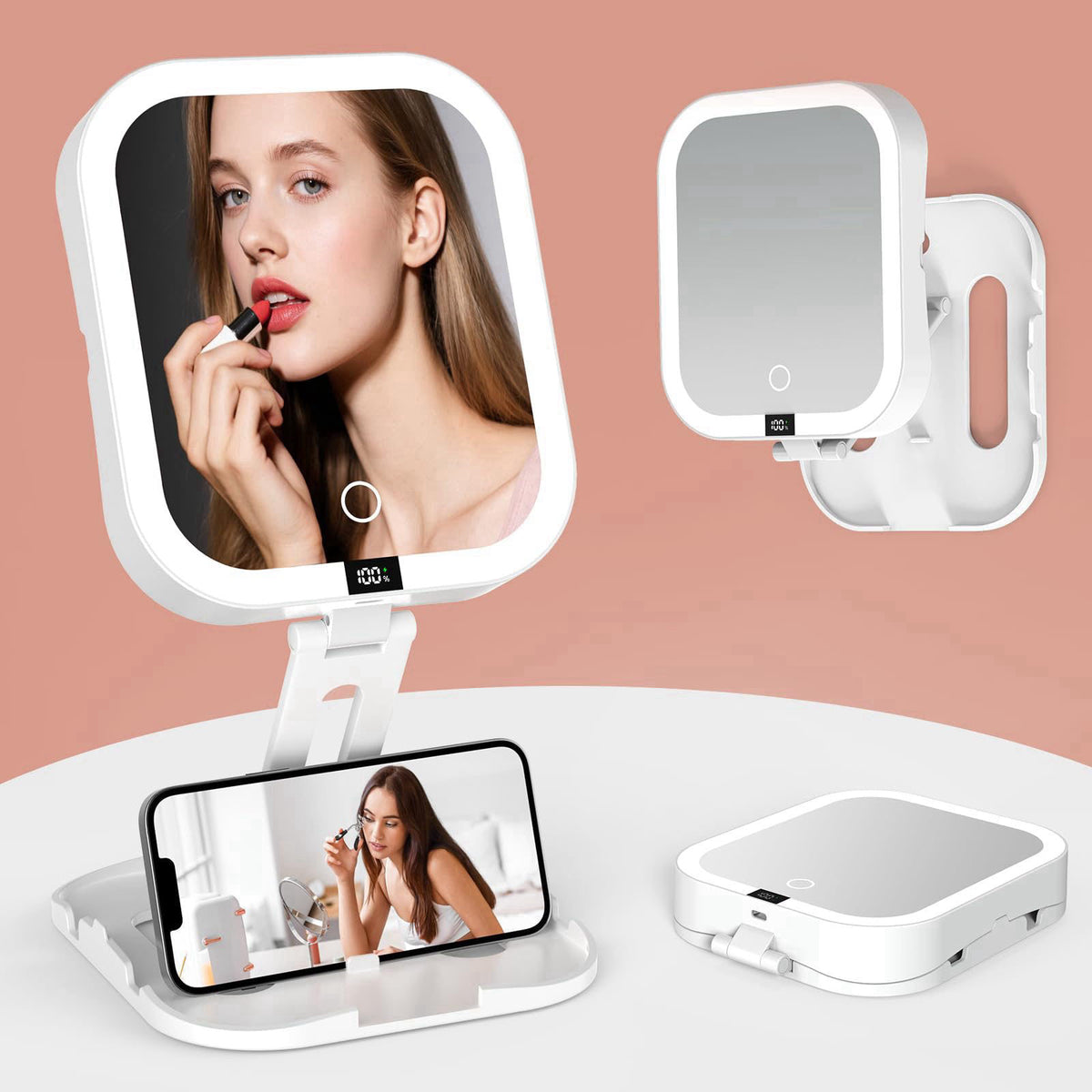 Granarbol Travel Makeup Mirror with Lights,1X/10X Magnifying Mirror Foldable – product photo (Makeup Mirrors)