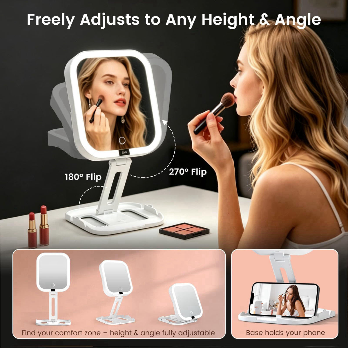 Granarbol Travel Makeup Mirror with Lights,1X/10X Magnifying Mirror Foldable – packaging and label