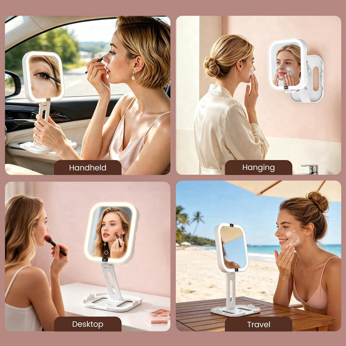 Granarbol Travel Makeup Mirror with Lights,1X/10X Magnifying Mirror Foldable – alternate angle