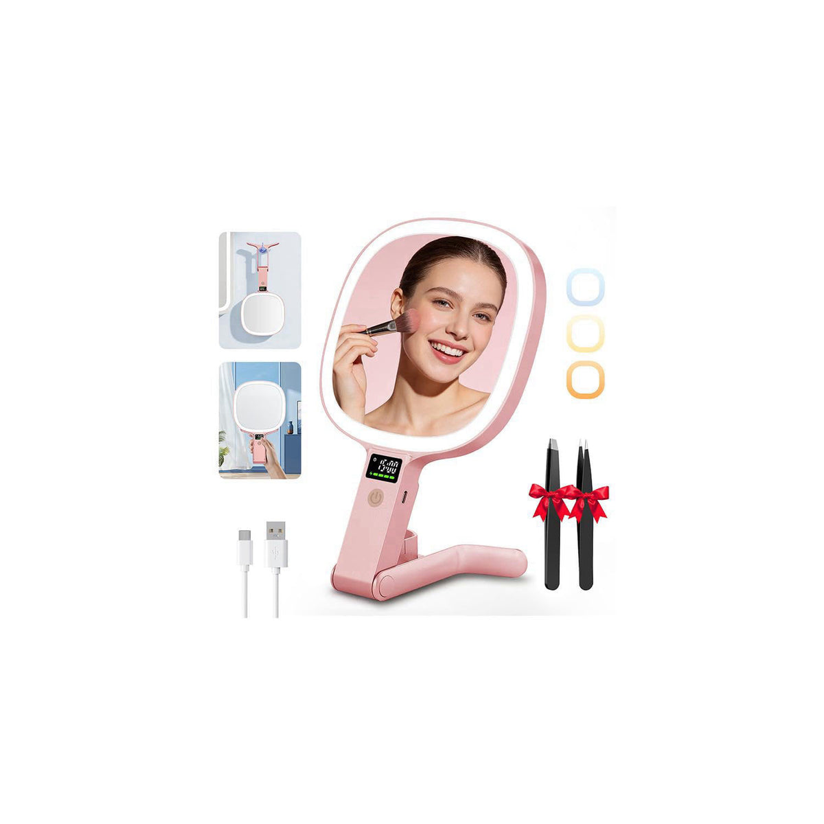Auxmir 30X/1X Travel Makeup Mirror with Lights, LED Display, Rose Pink – Rose Gold, Acrylonitrile Butadiene Styrene (ABS