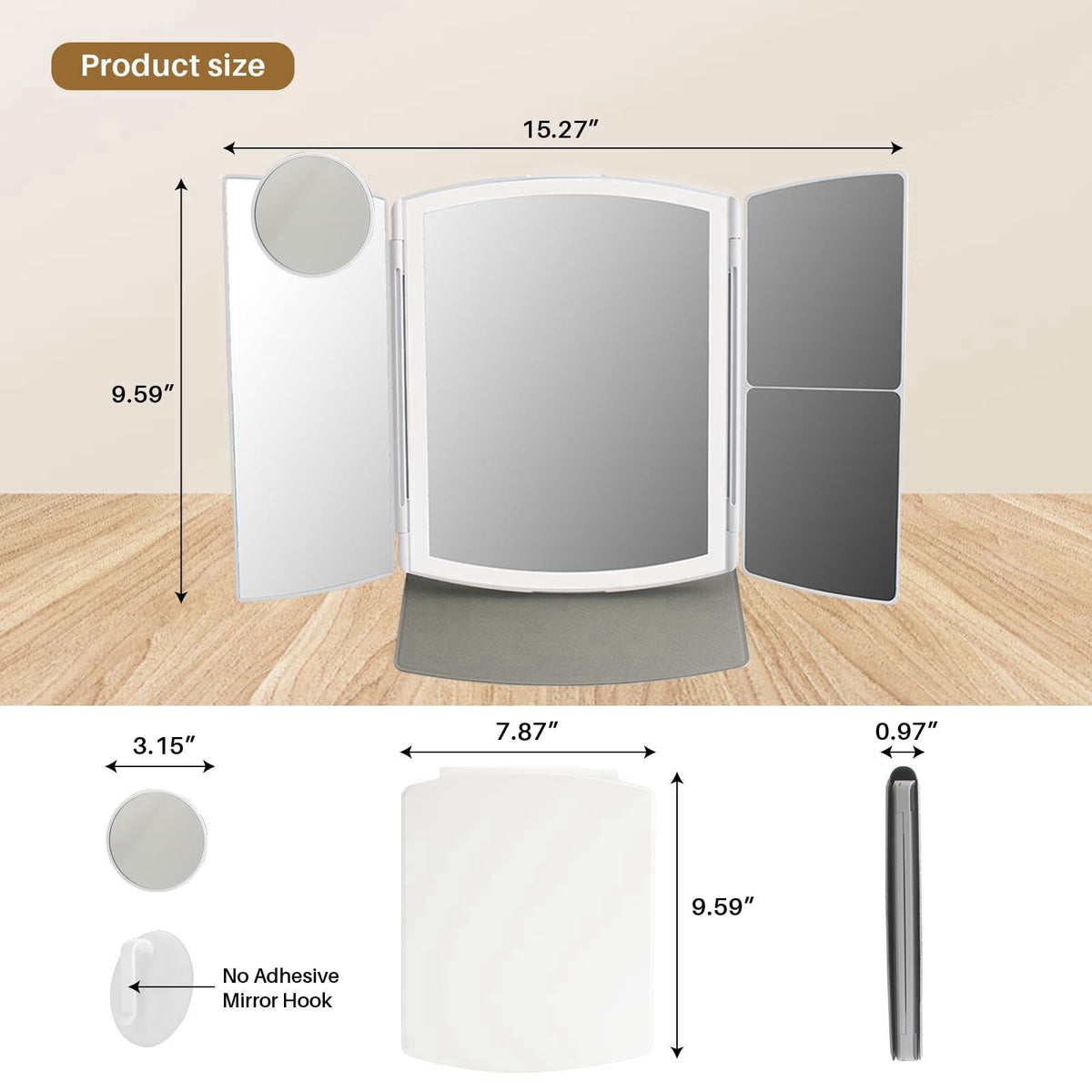 WIZCHARK Makeup Mirror,Vanity Mirror with Lights,2X/5X,White – packaging and label