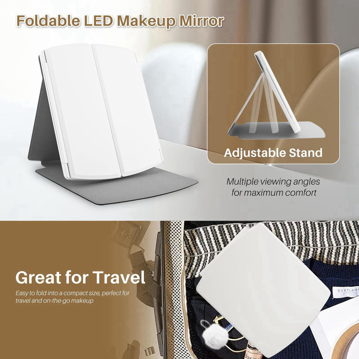 WIZCHARK Makeup Mirror,Vanity Mirror with Lights,2X/5X,White – back view and specifications