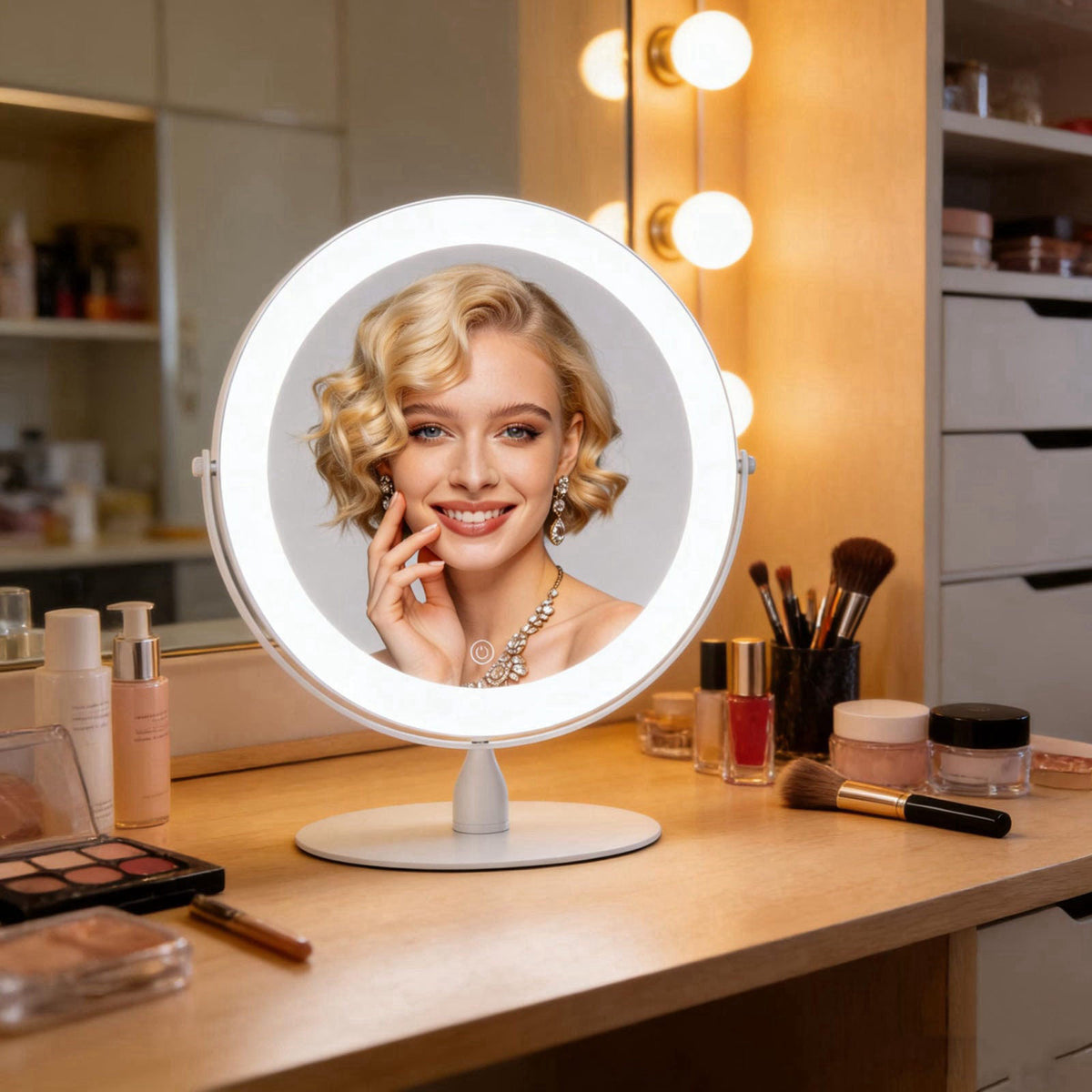 DEXHOM 9" Magnifying Vanity Mirror with Light, 10X/1X Makeup Mirror – close-up detail in White