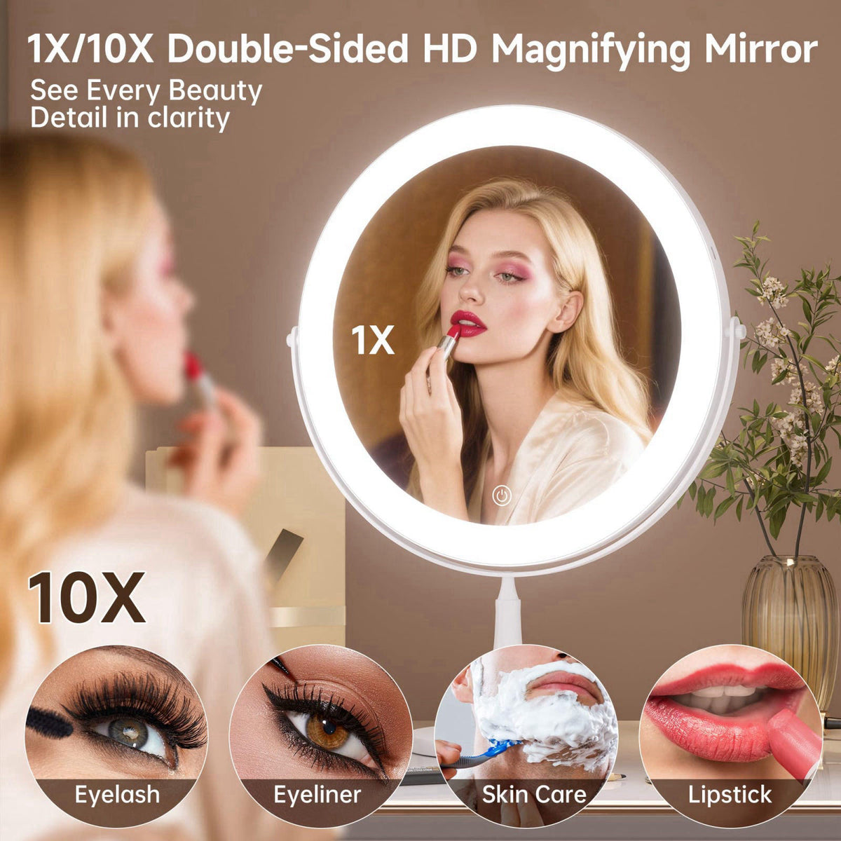 DEXHOM 9" Magnifying Vanity Mirror with Light, 10X/1X Makeup Mirror – alternate angle