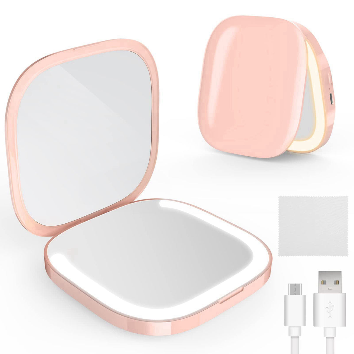MY BEAUTY LIGHT Bright Compact Mirror with Durable Rechargeable 1X/3X Magnifying Light, 3000K-6000K Travel Makeup Mirror