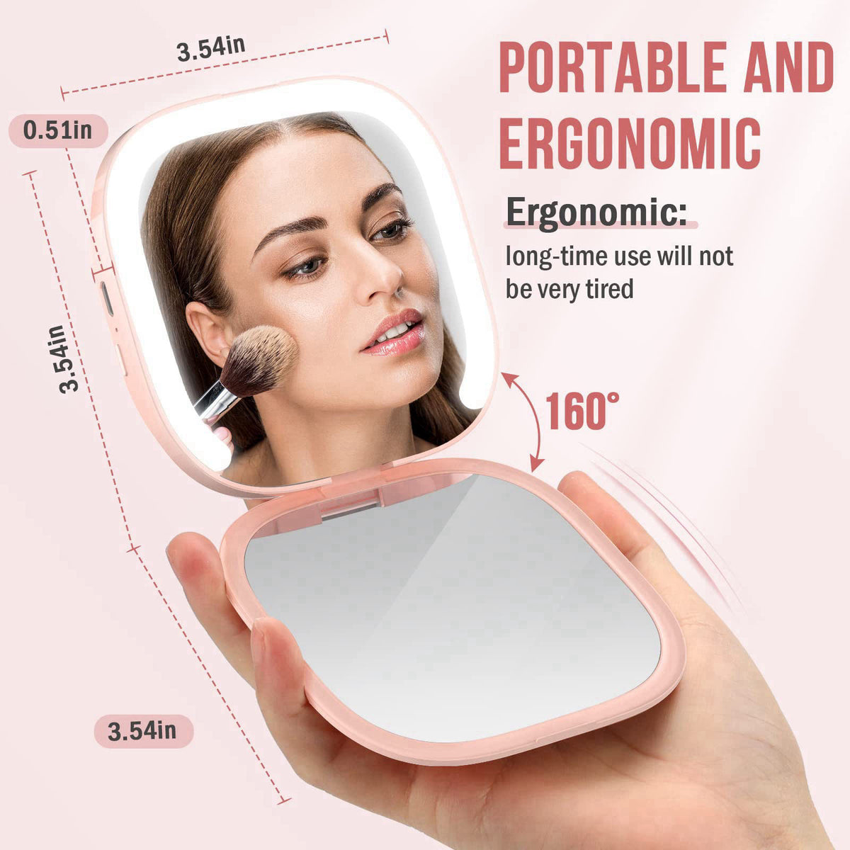 MY BEAUTY LIGHT Bright Compact Mirror with Durable Rechargeable 1X/3X Magnifying Light, 3000K-6000K Travel Makeup Mirror
