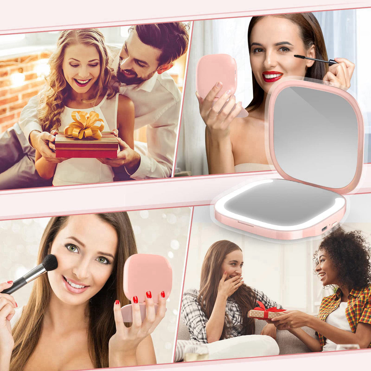 MY BEAUTY LIGHT Bright Compact Mirror with Durable Rechargeable 1X/3X Magnifying Light, 3000K-6000K Travel Makeup Mirror