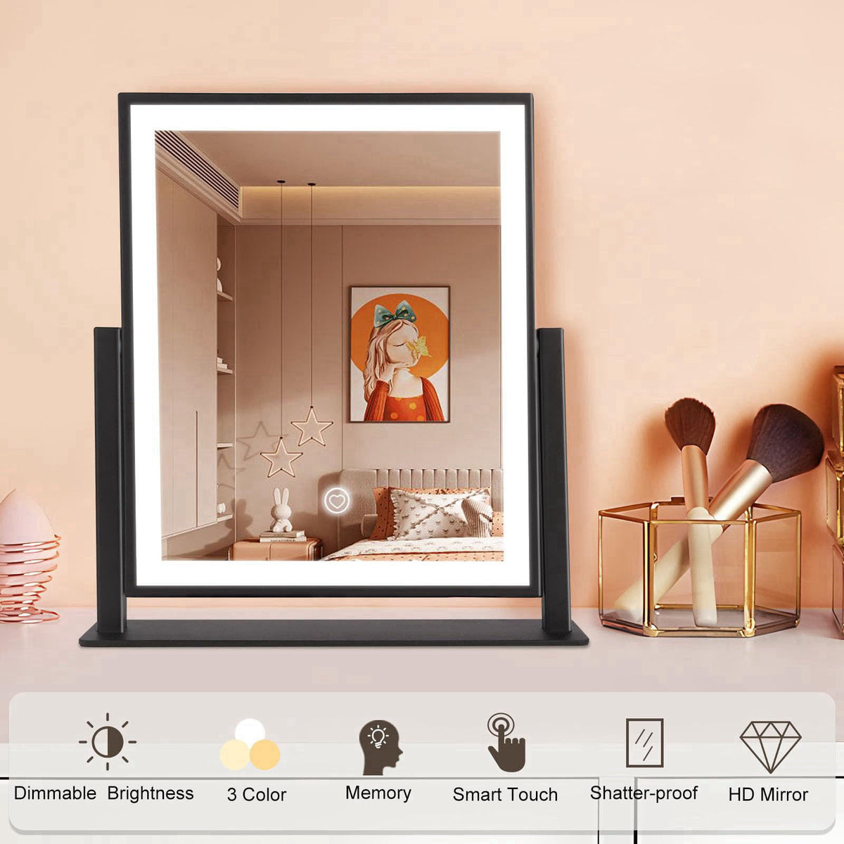 Beelux Vanity Mirror with Lights, 11" Makeup Mirror with Dimmable Light, Smart Control, Memory, Adjustable 3 Modes L