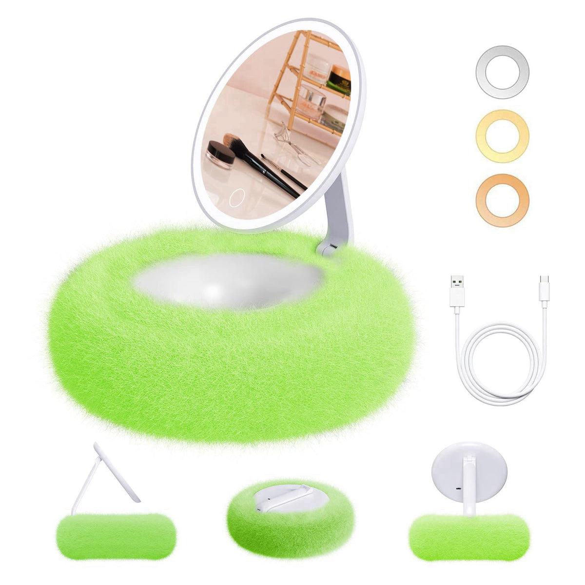 WIZCHARK Rechargeable Compact Makeup Mirror with Light,Green – product photo (Makeup Mirrors)