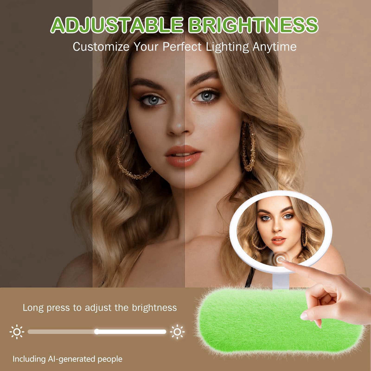 WIZCHARK Rechargeable Compact Makeup Mirror with Light,Green – full view