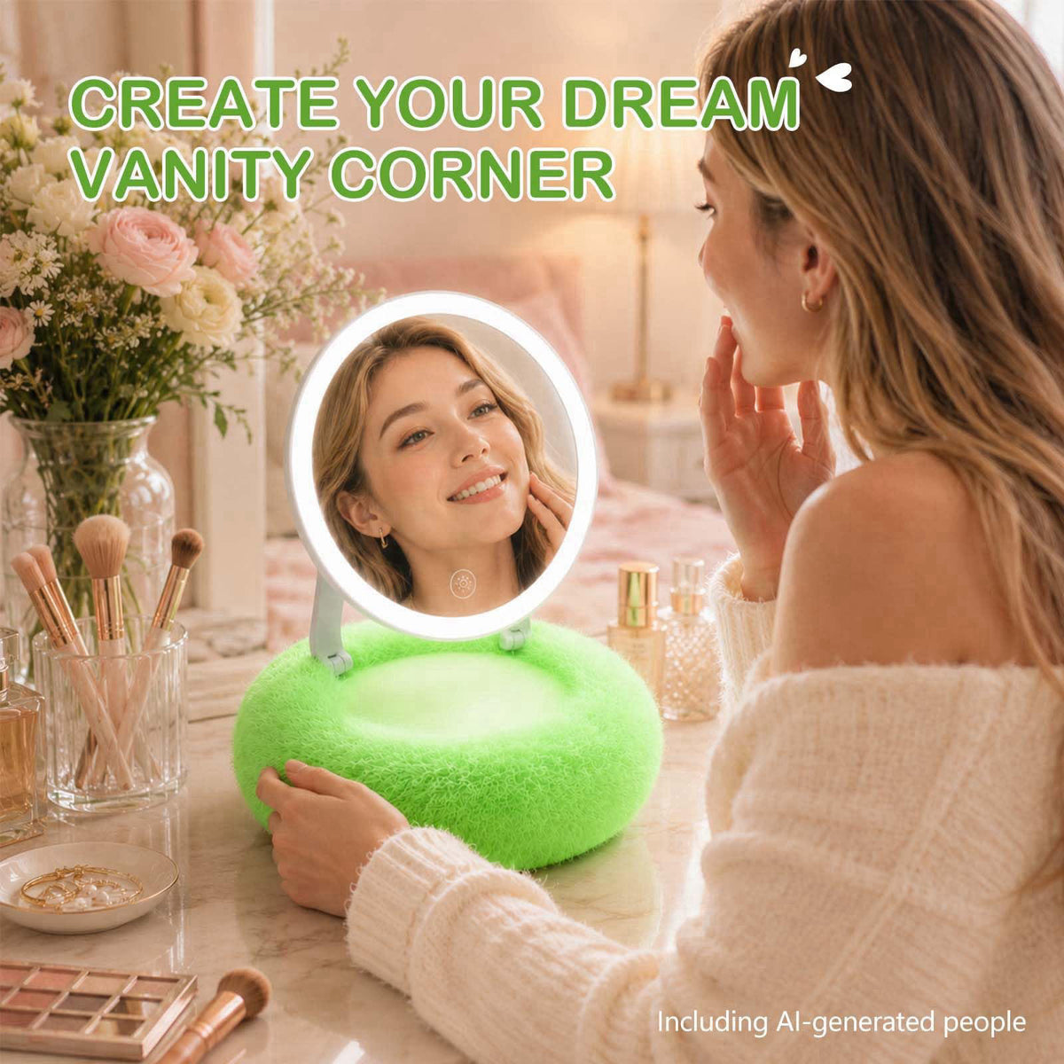 WIZCHARK Rechargeable Compact Makeup Mirror with Light,Green – alternate angle