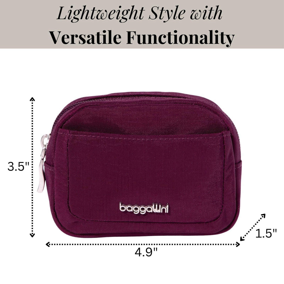 Baggallini Women's Pocket Cosmetic - Lightweight Bag - Travel Essentials Makeup Organizer Mini – close-up detail in Mulb