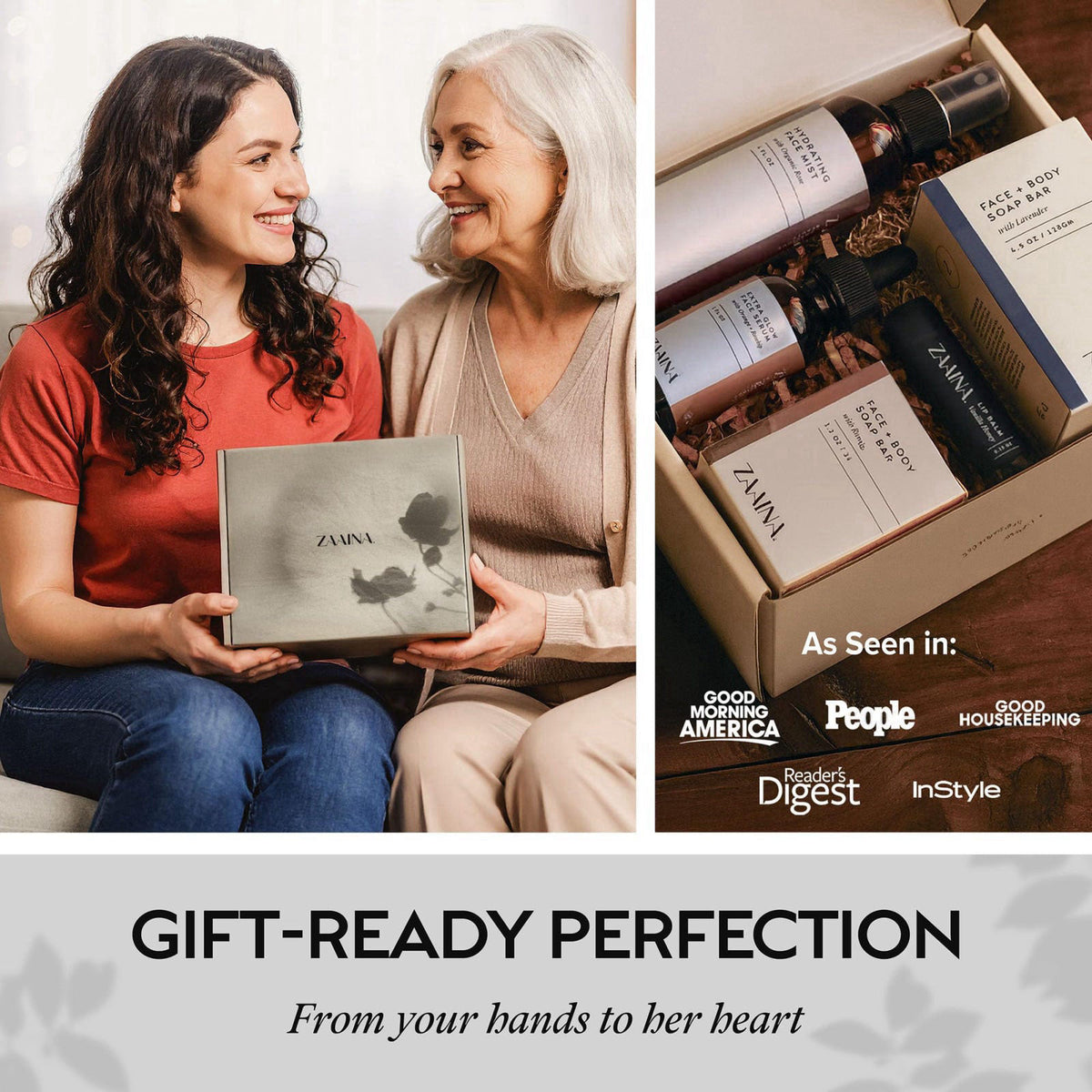 ZAAINA Spa Gift Set for Her, Relaxing Christmas & Birthday Gifts for Women – packaging and label