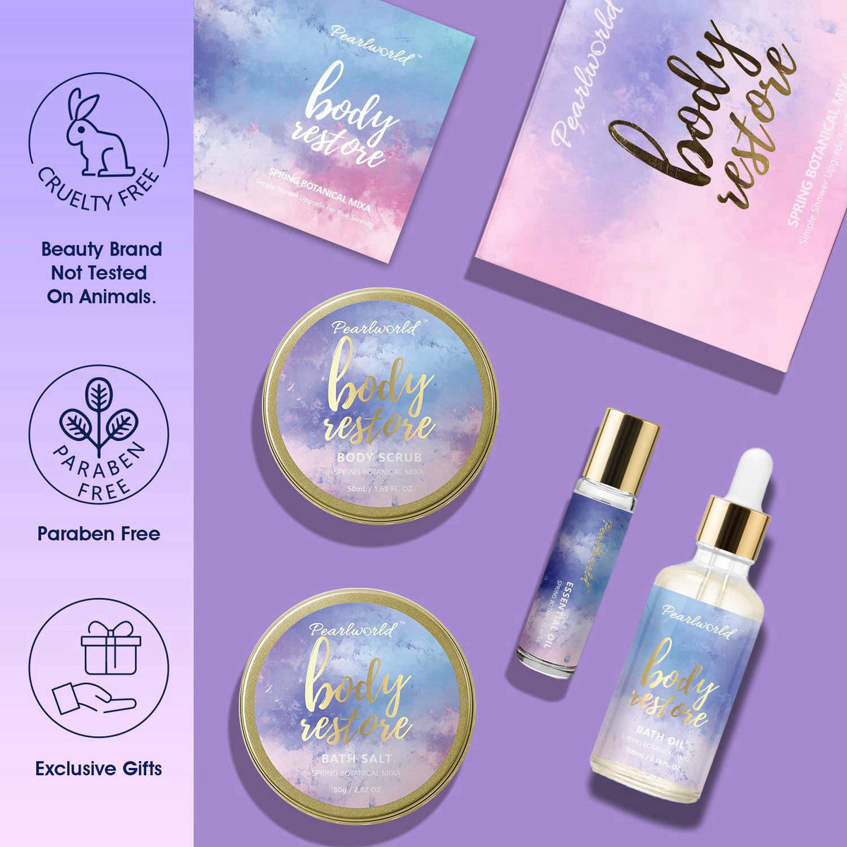 PEARLWORLD Birthday Gifts for Women, 12 Pcs Luxury Bath Skin Care Shower Bath Set – packaging and label
