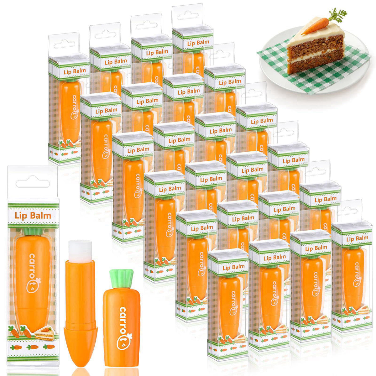 Dansib 24 Pcs Easter Beauty Gifts Bulk Moisturizing Carrot Lip Balm Bulk – product photo (Balms &amp; Moisturizers)