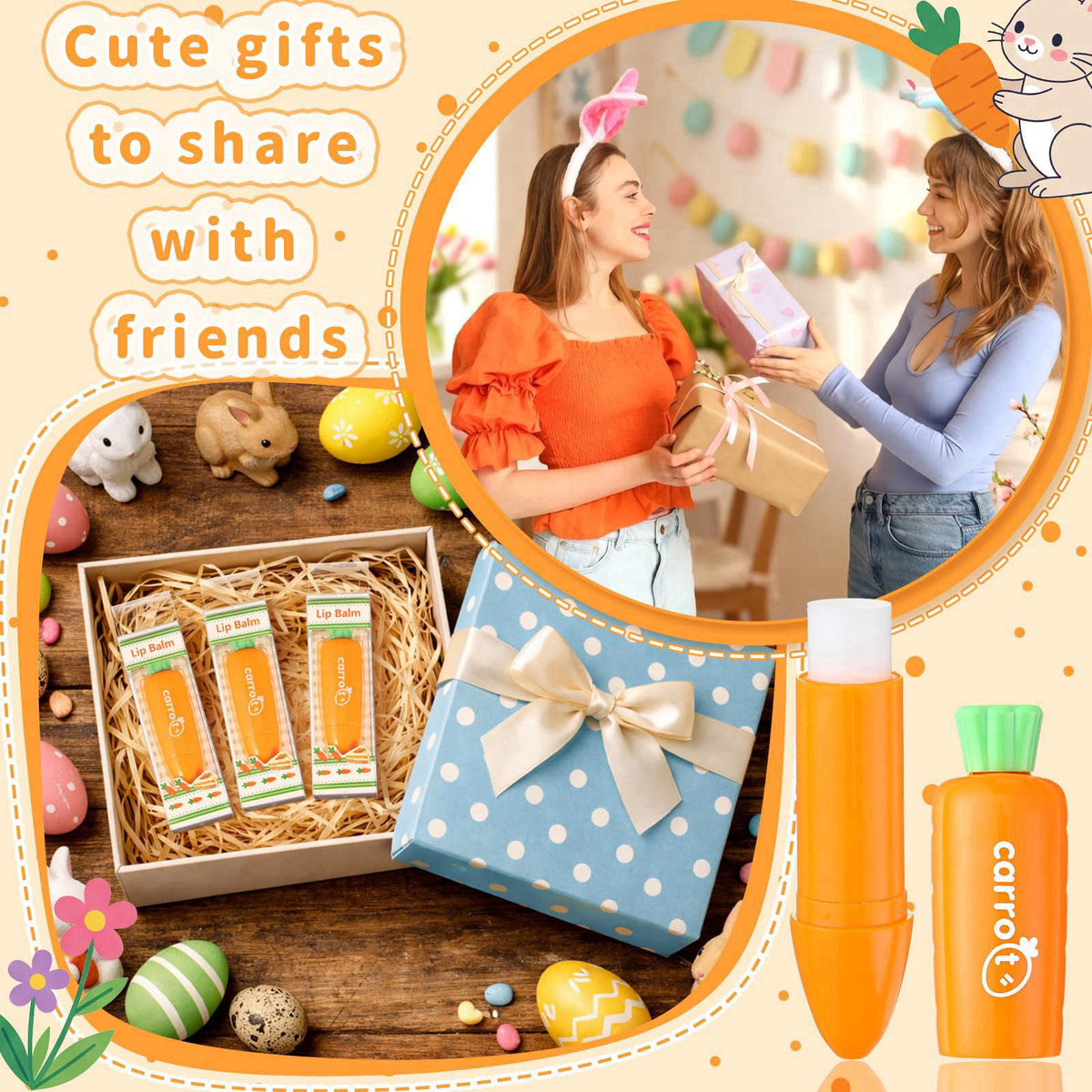 Dansib 24 Pcs Easter Beauty Gifts Bulk Moisturizing Carrot Lip Balm Bulk – full view
