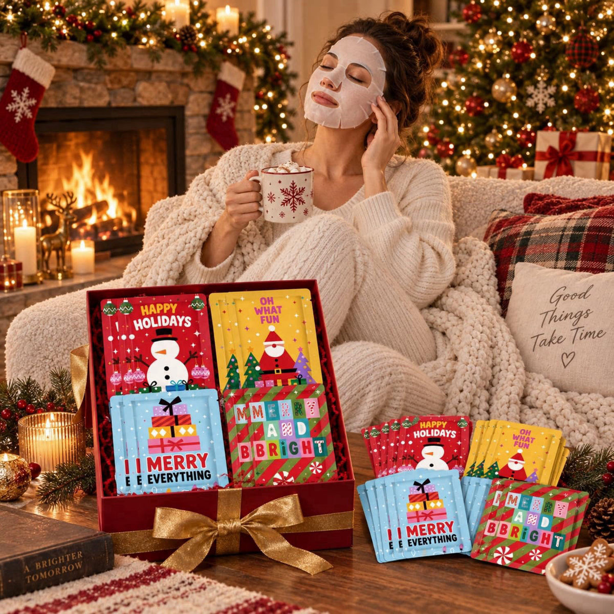 Batiyeer 16 Pcs Christmas Face Masks for Women, Stocking Stuffers 2026 – close-up detail