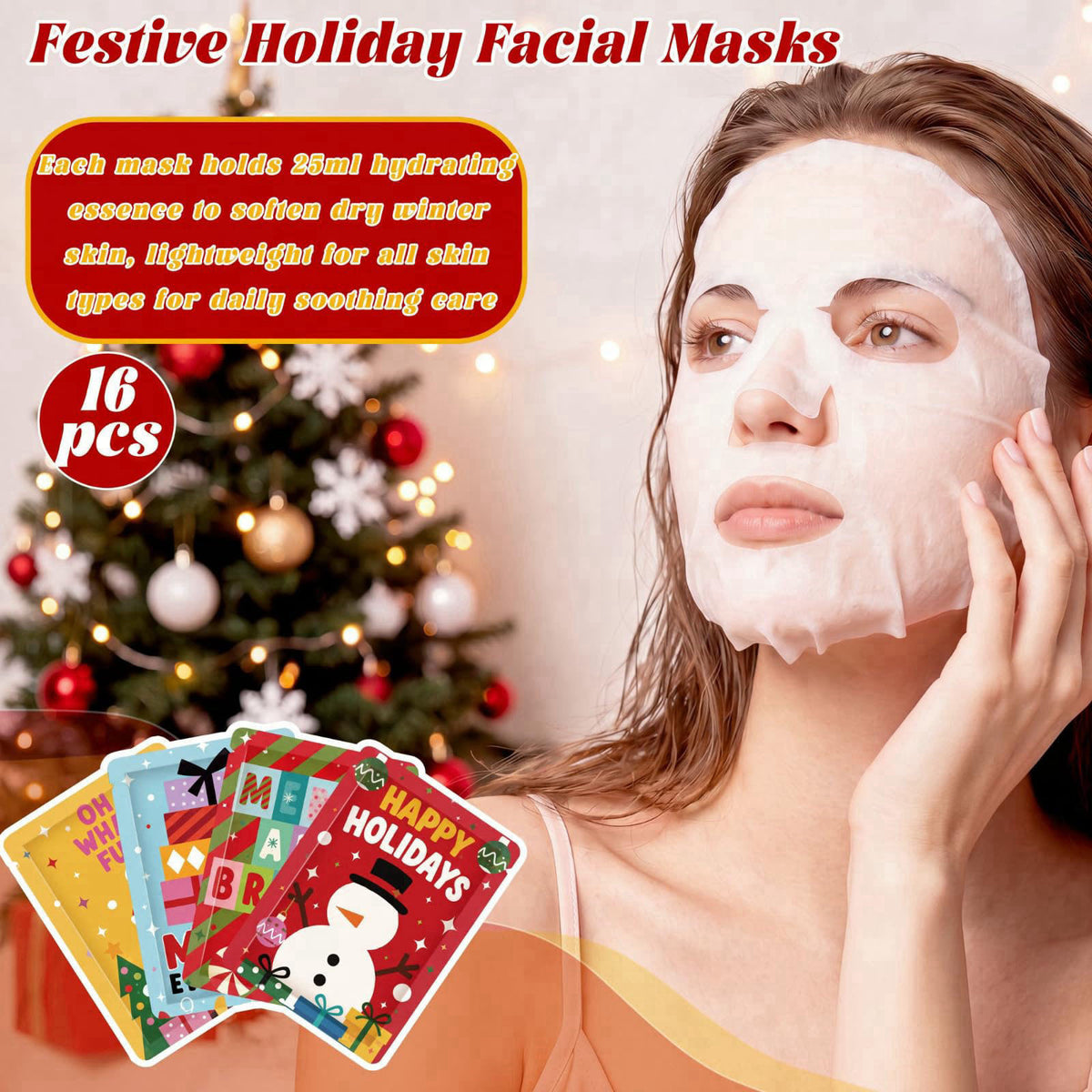 Batiyeer 16 Pcs Christmas Face Masks for Women, Stocking Stuffers 2026 – packaging and label