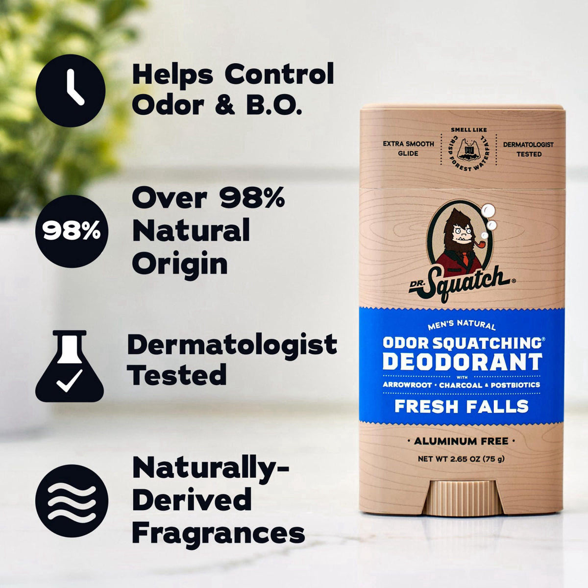 Dr. Squatch Natural Men’s Deodorant, Aluminum Free Deodorant Men (3-Pack) – back view and specifications