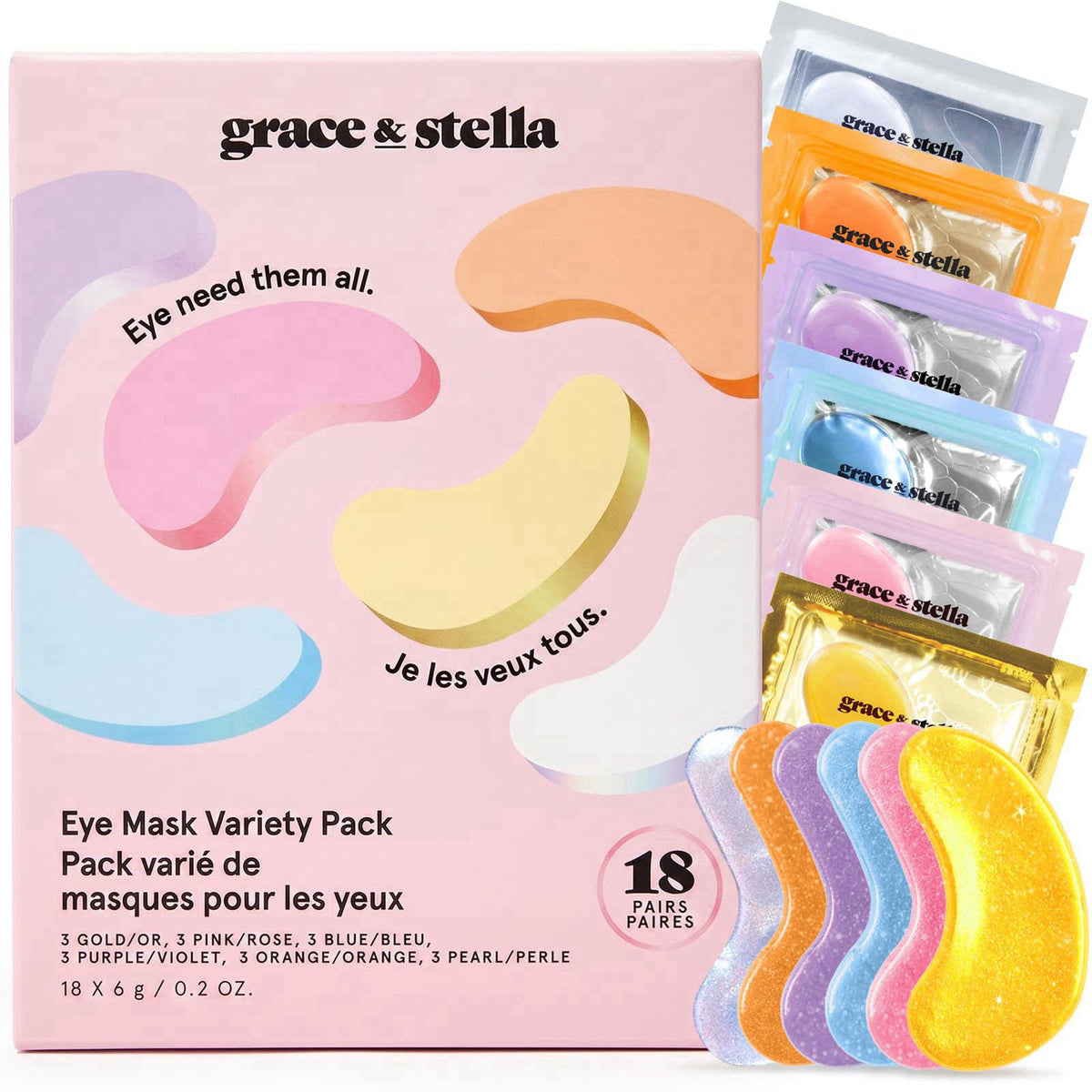 grace & stella Under Eye Patches Variety Pack - With 6 Colors (18 Pairs) – product photo (Masks)