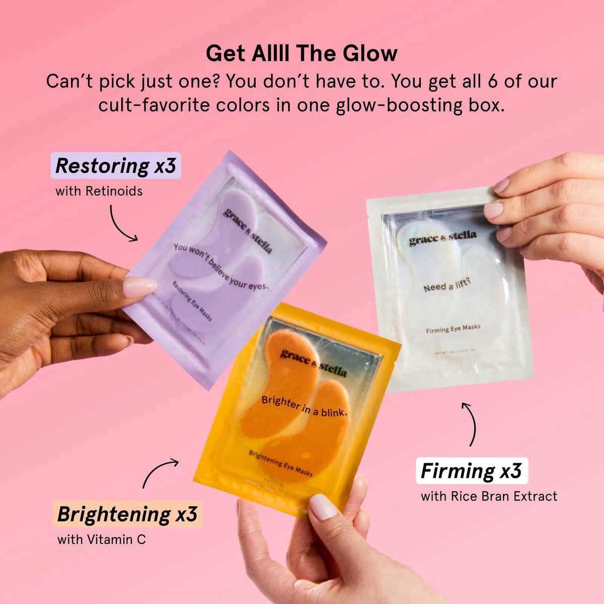 grace & stella Under Eye Patches Variety Pack - With 6 Colors (18 Pairs) – close-up detail