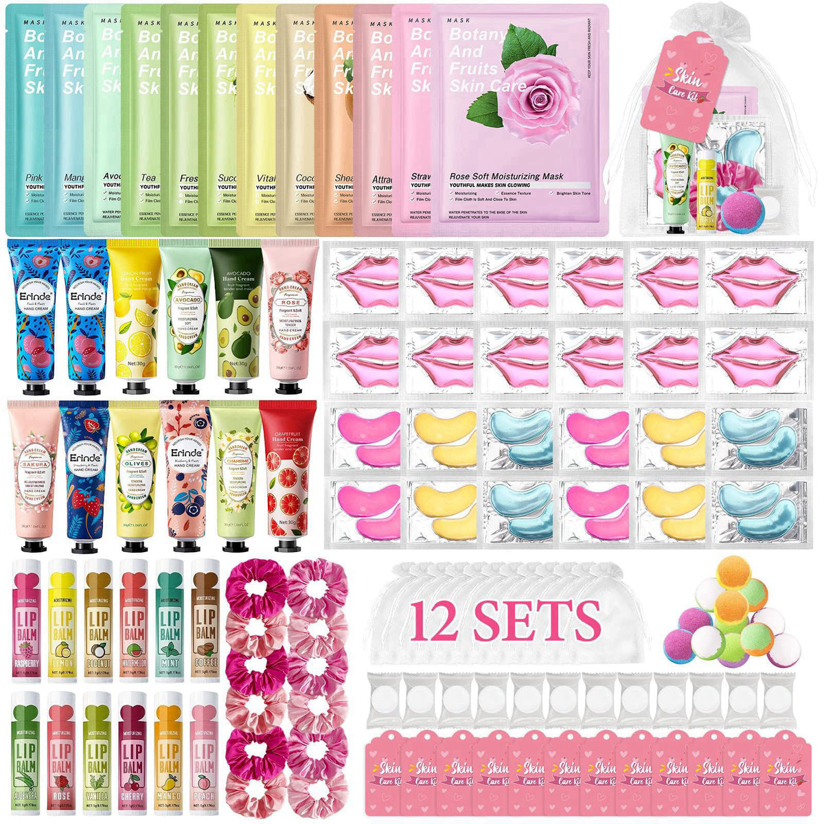 Erinde 120 PCS Spa Party Supplies for Girls, Spa Party Favors Include Face Masks Skincare, Hand Cream, Lip Balm, Under E