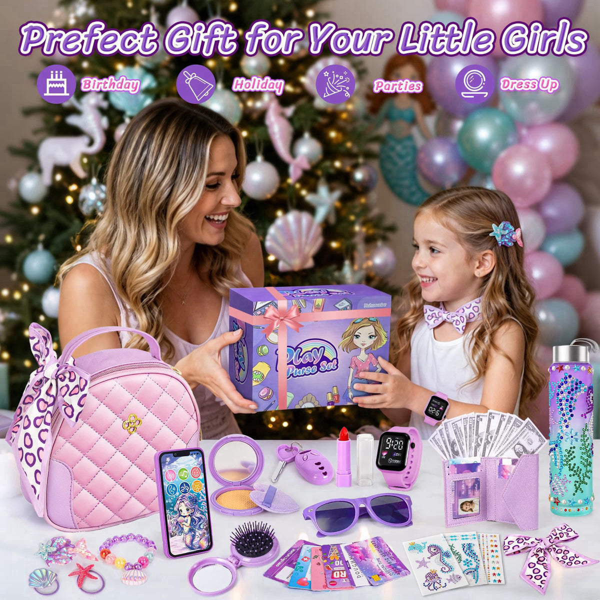 Hohosunlar Play Purse for Little Girls 3-12 with Pretend Makeup Phone Watch – alternate angle