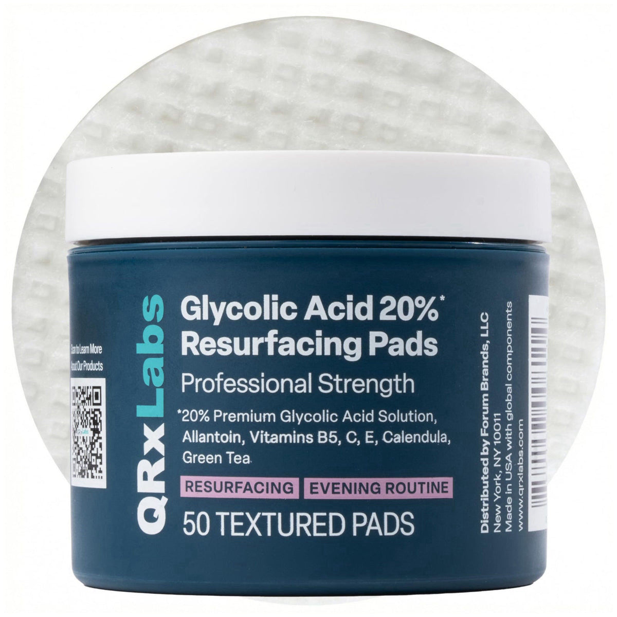 QRxLabs 20% Glycolic Acid Pads - Exfoliating Toner Pads, Face & Body - 50ct – product photo (Facial Peels)