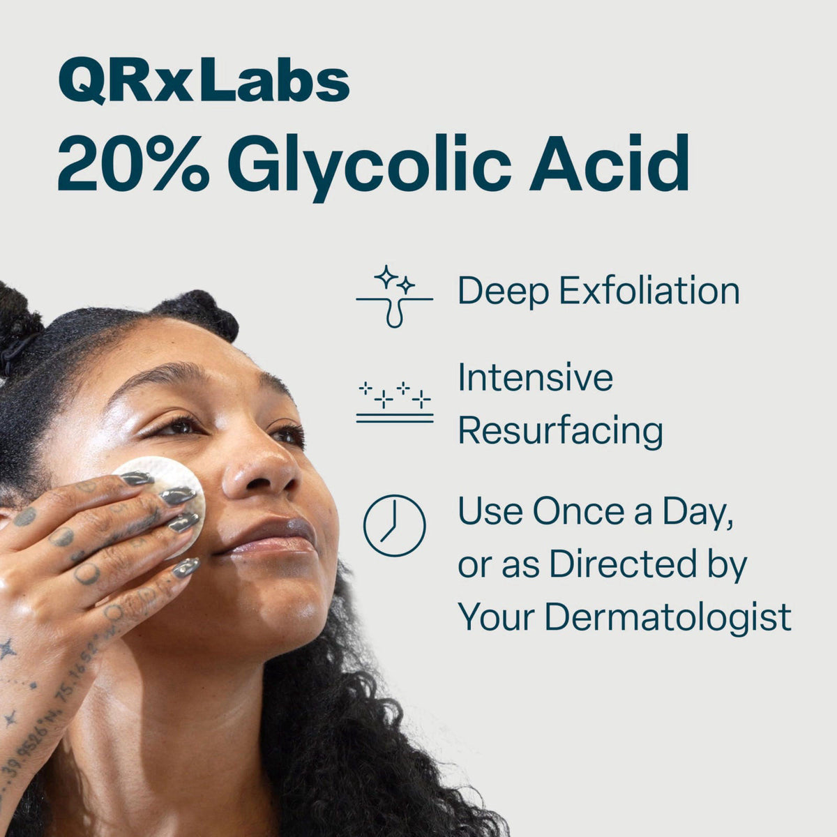 QRxLabs 20% Glycolic Acid Pads - Exfoliating Toner Pads, Face & Body - 50ct – close-up detail