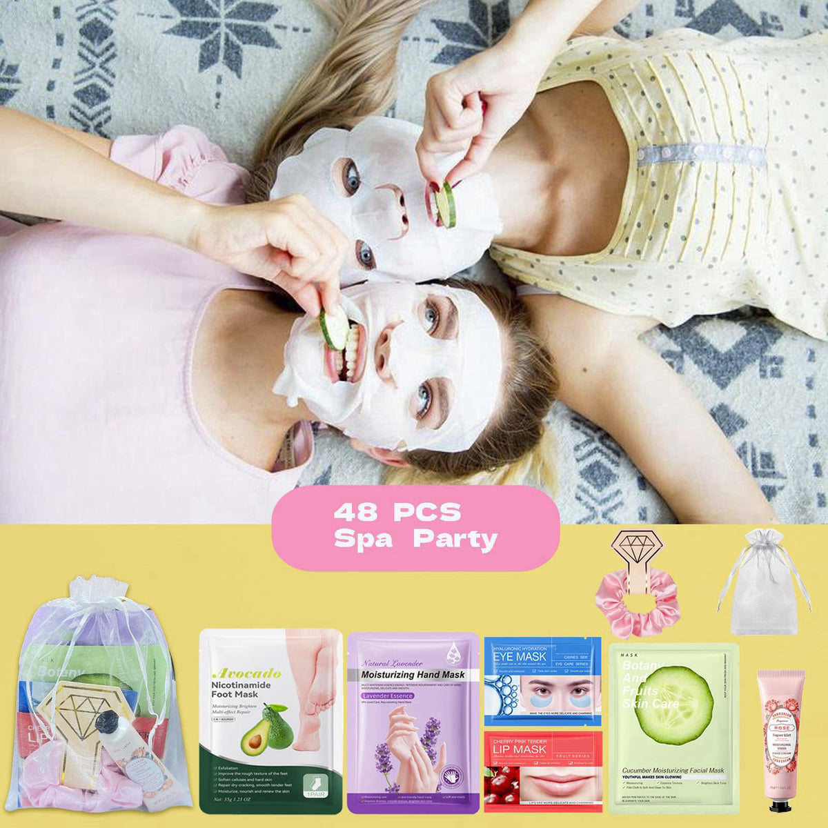 SIMSHOTUS Spa Party Supplies, Spa Party Favors,Facial Masks,Foot Mask,Under Eye Patches,Hand Mask,Hand Cream,Lip mask,Sp